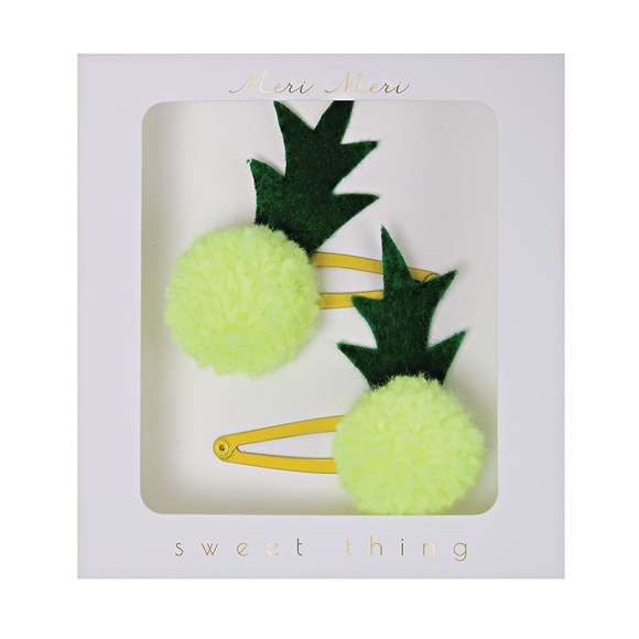 Pineapple Pom Pom Hair clips - Picture 2 of 3